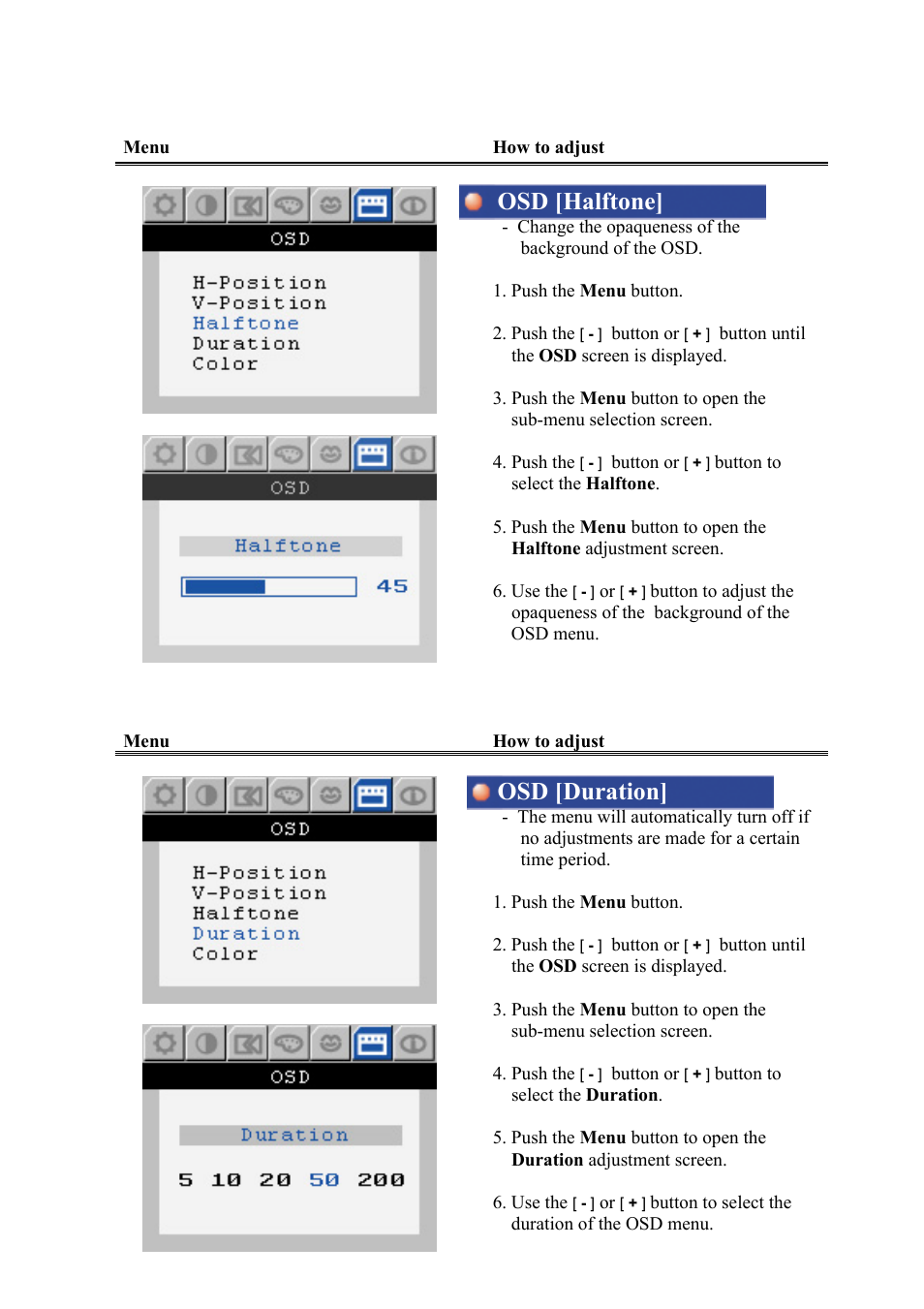 Osd [halftone, Osd [duration | Samsung NB24BSAB User Manual | Page 34 / 61