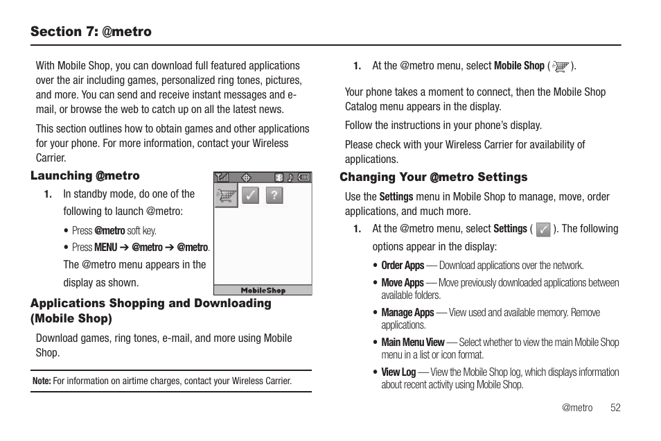 Section 7: @metro, Launching @metro, Changing your @metro settings | Samsung SCH-R420DAAMTR User Manual | Page 55 / 153