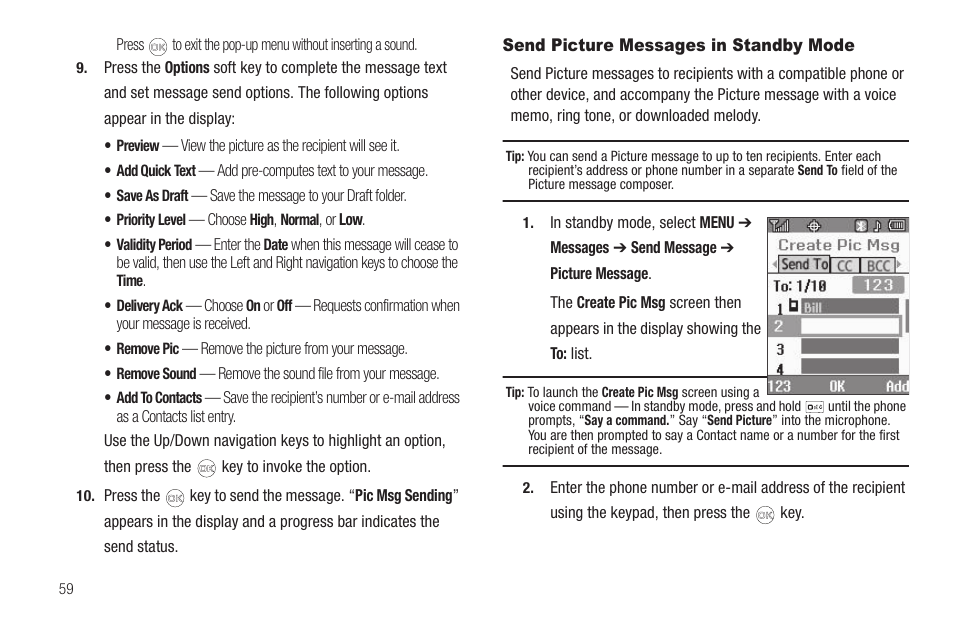 Send picture messages in standby mode | Samsung SCH-R420DAAMTR User Manual | Page 62 / 153