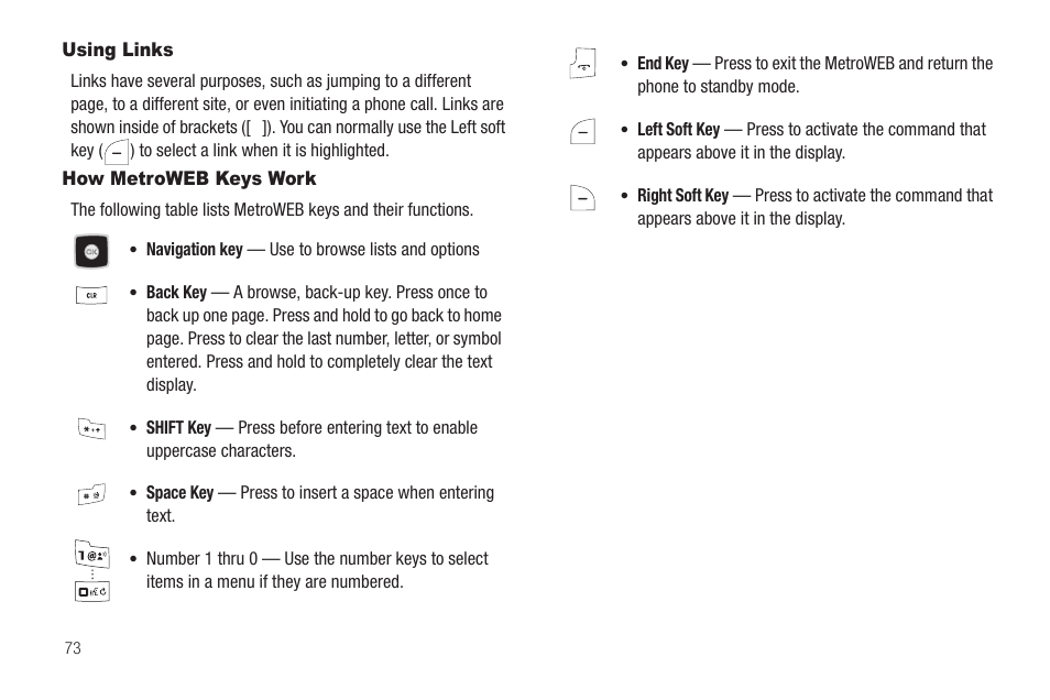 Using links, How metroweb keys work, Using links how metroweb keys work | Samsung SCH-R420DAAMTR User Manual | Page 76 / 153