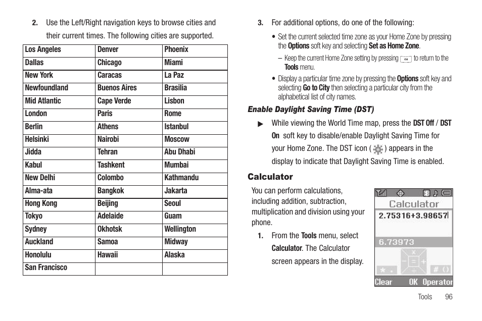 Enable daylight saving time (dst), Calculator | Samsung SCH-R420DAAMTR User Manual | Page 99 / 153