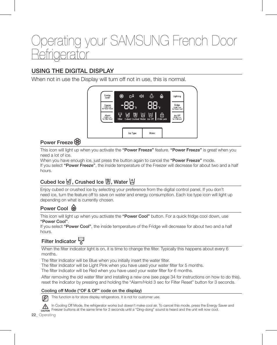 Operating your samsung french door refrigerator | Samsung RFG297AAPN-XAA User Manual | Page 22 / 84