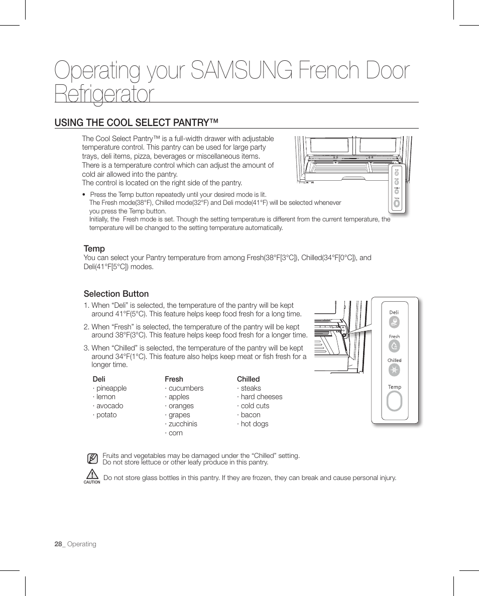 Operating your samsung french door refrigerator | Samsung RFG297AAPN-XAA User Manual | Page 28 / 84