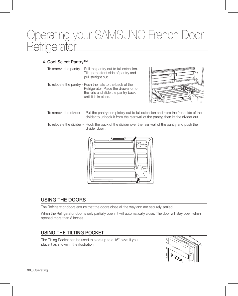Operating your samsung french door refrigerator | Samsung RFG297AAPN-XAA User Manual | Page 30 / 84