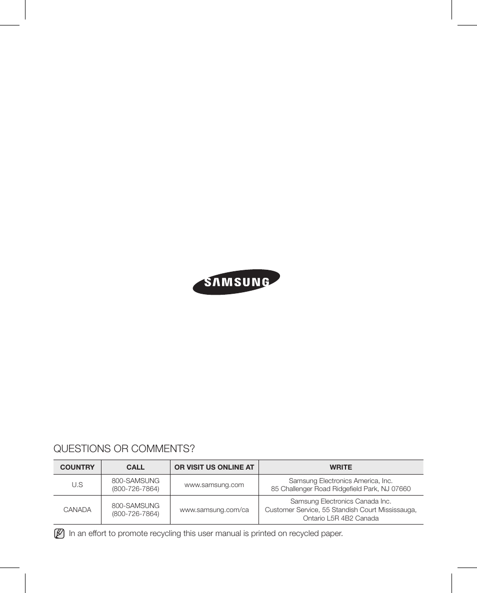 Questions or comments | Samsung RFG297AAPN-XAA User Manual | Page 42 / 84