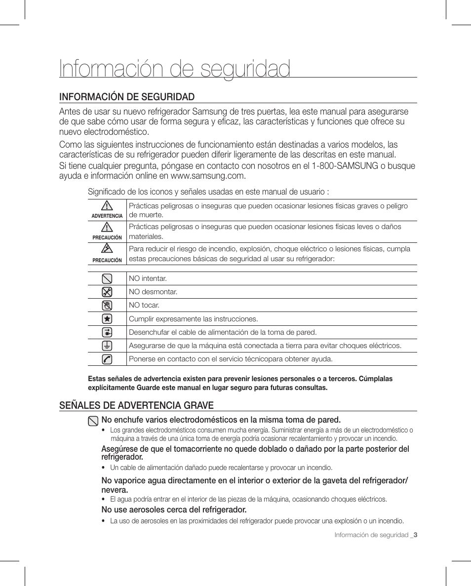 Información de seguridad | Samsung RFG297AAPN-XAA User Manual | Page 45 / 84