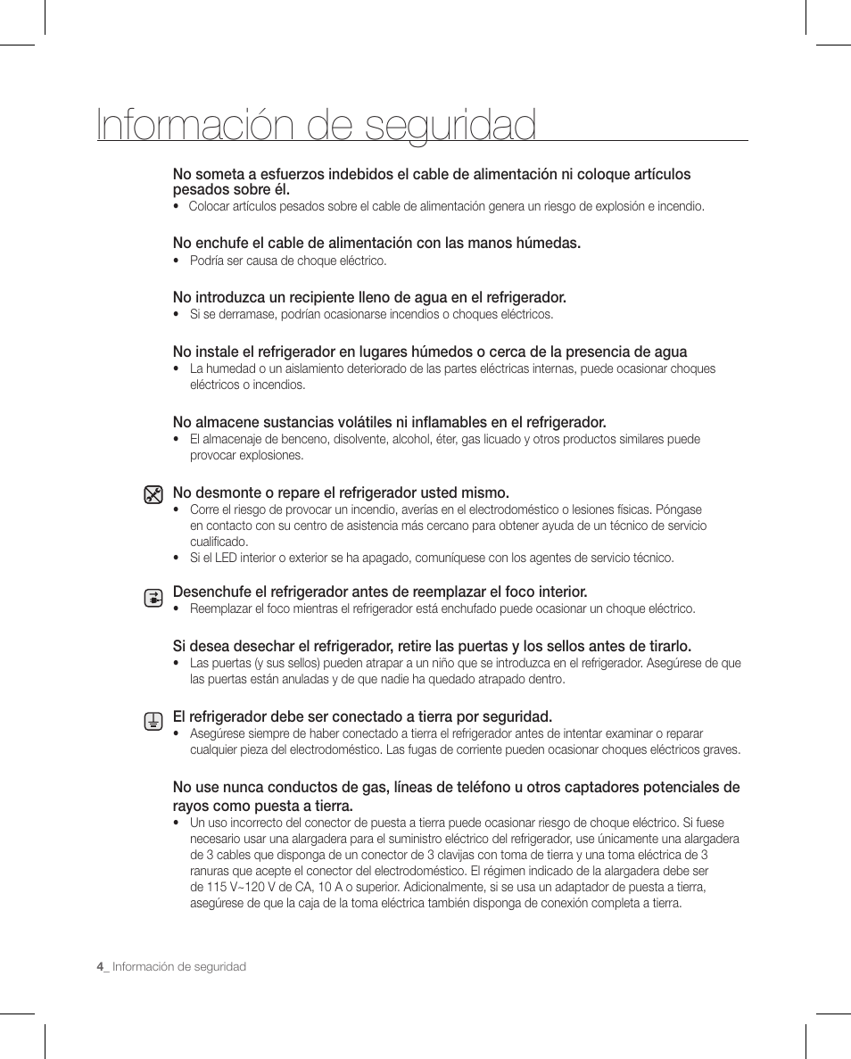 Información de seguridad | Samsung RFG297AAPN-XAA User Manual | Page 46 / 84