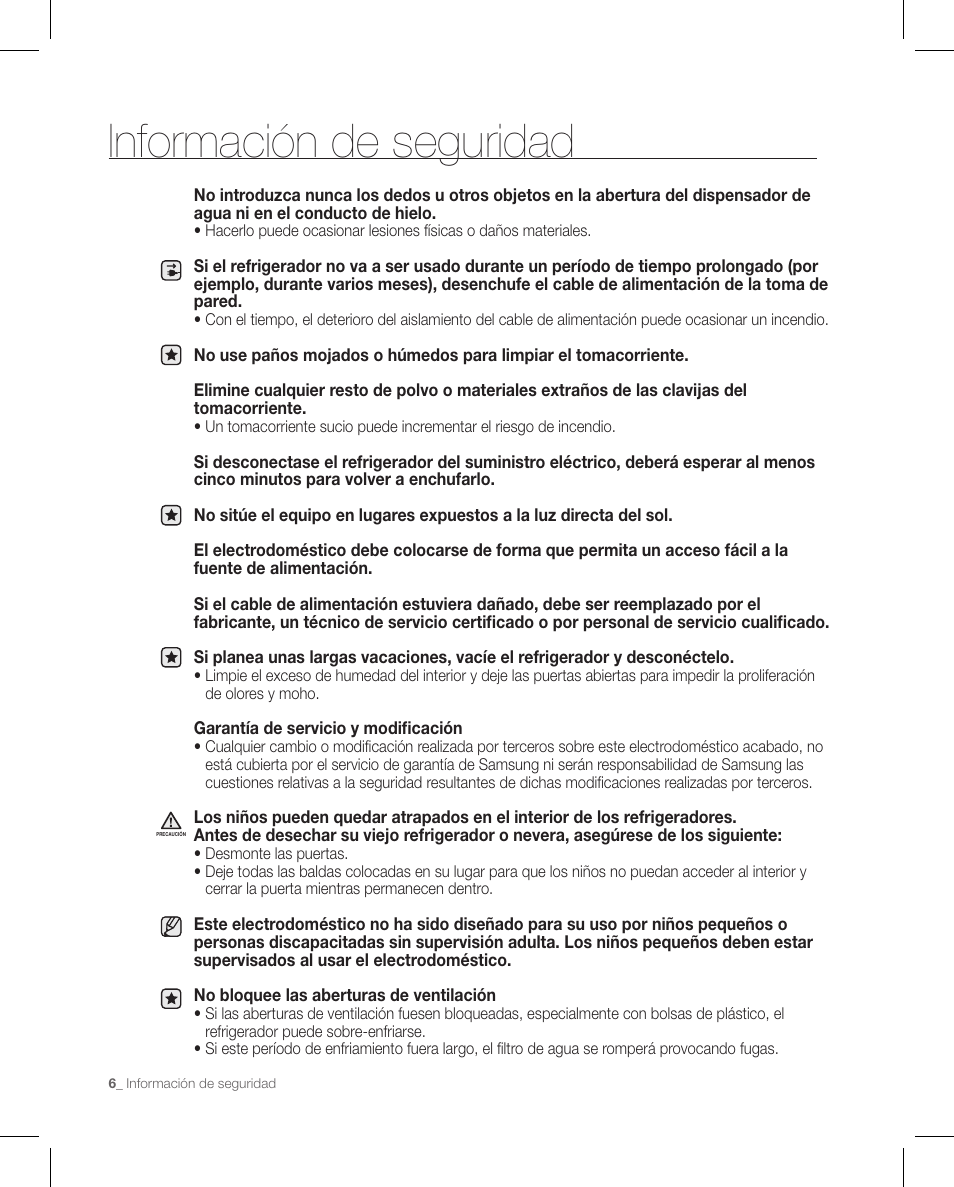 Información de seguridad | Samsung RFG297AAPN-XAA User Manual | Page 48 / 84