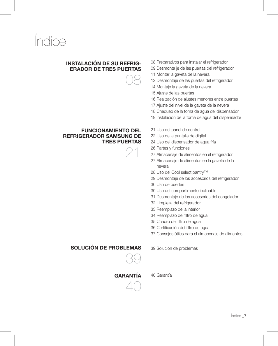 Índice | Samsung RFG297AAPN-XAA User Manual | Page 49 / 84