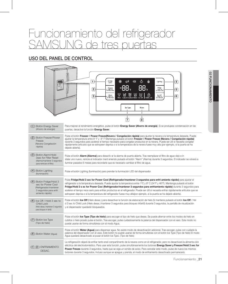 Uso del panel de control | Samsung RFG297AAPN-XAA User Manual | Page 63 / 84