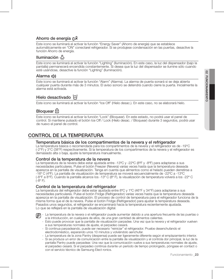 Control de la temperatura | Samsung RFG297AAPN-XAA User Manual | Page 65 / 84