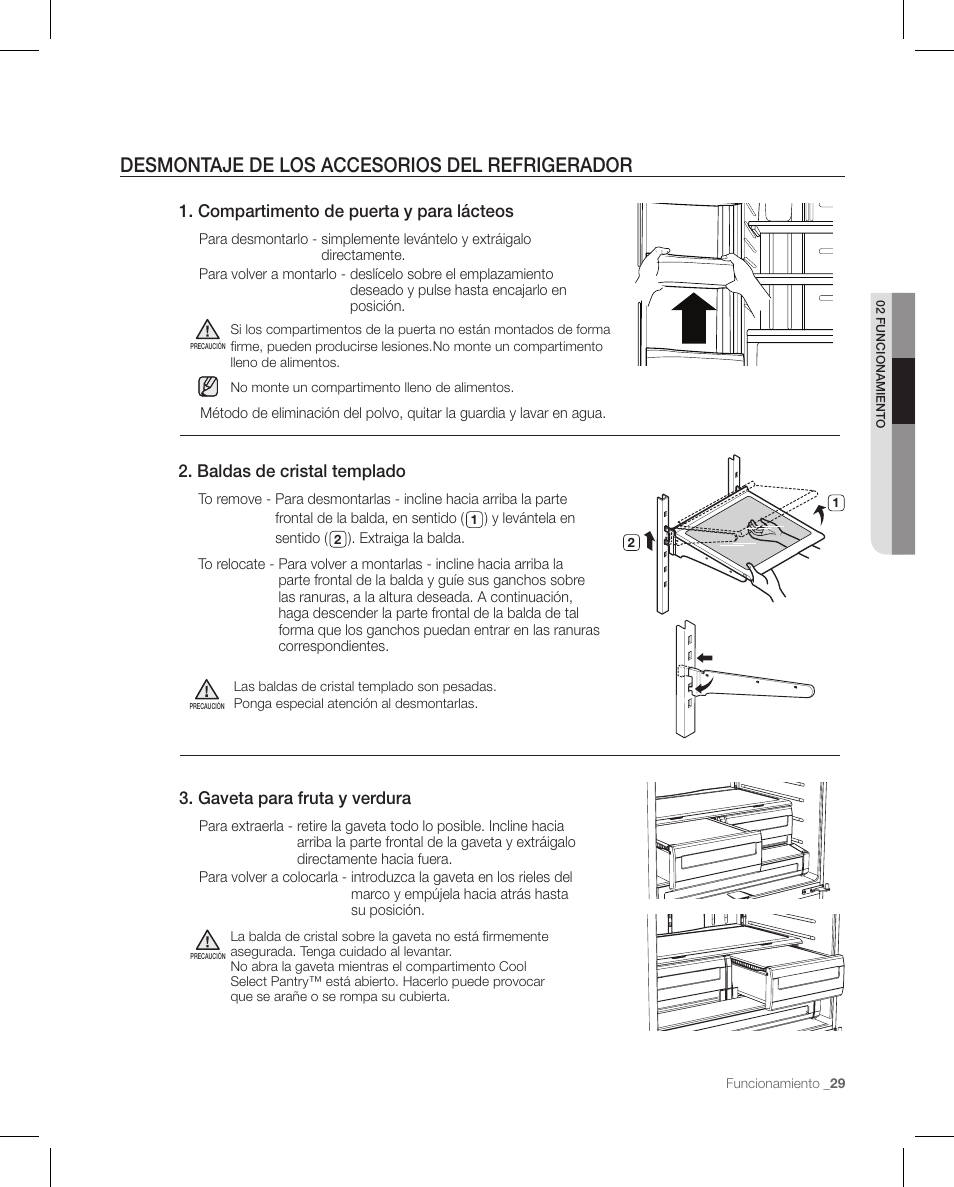 Desmontaje de los accesorios del refrigerador | Samsung RFG297AAPN-XAA User Manual | Page 71 / 84