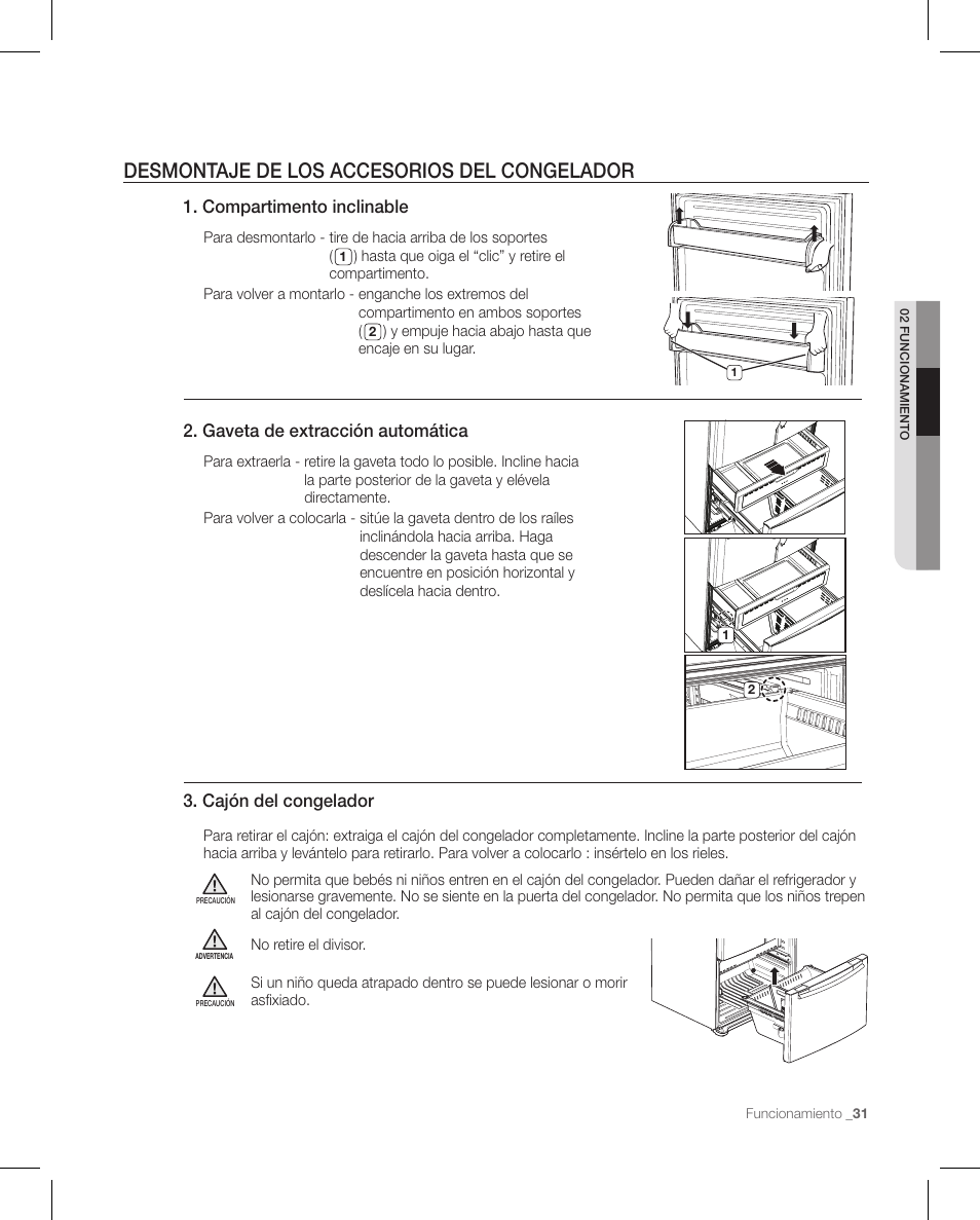 Desmontaje de los accesorios del congelador | Samsung RFG297AAPN-XAA User Manual | Page 73 / 84