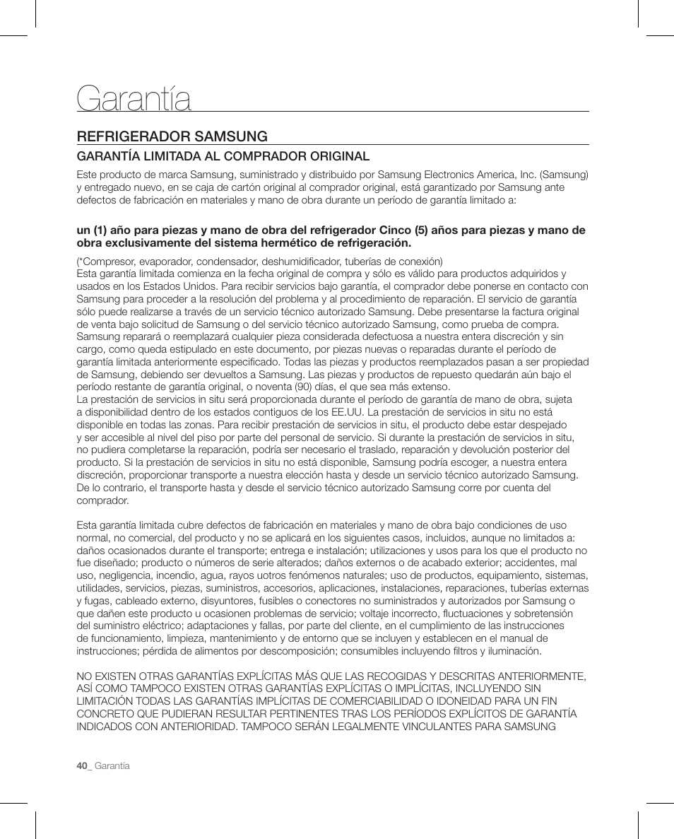 Garantía | Samsung RFG297AAPN-XAA User Manual | Page 82 / 84