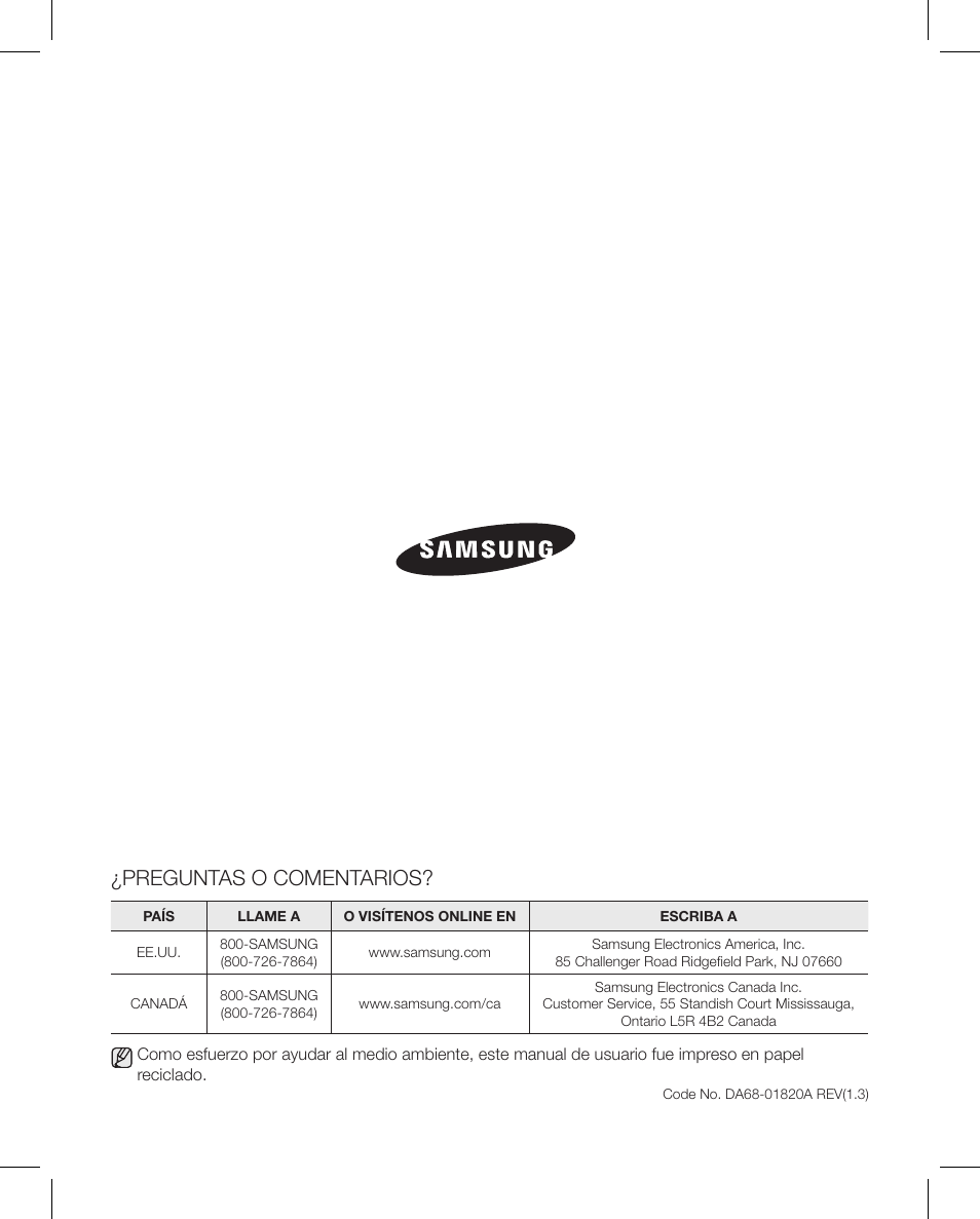 Preguntas o comentarios | Samsung RFG297AAPN-XAA User Manual | Page 84 / 84