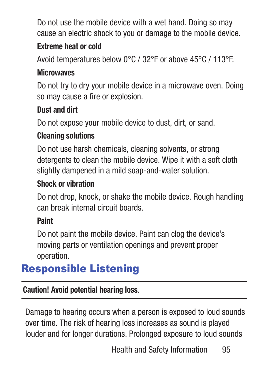 Responsible listening | Samsung SGH-S150ZKATFN User Manual | Page 101 / 130