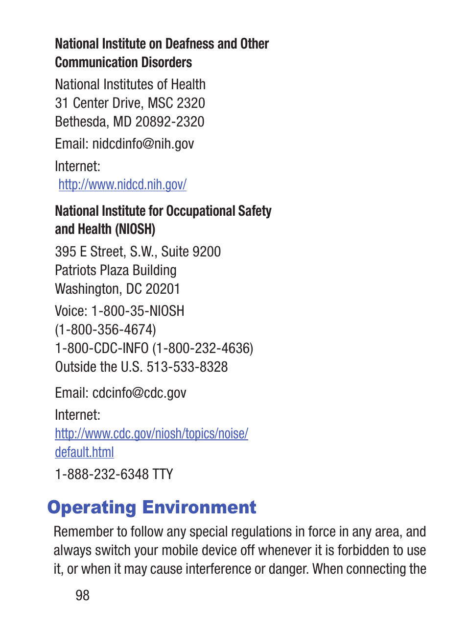 Operating environment | Samsung SGH-S150ZKATFN User Manual | Page 104 / 130