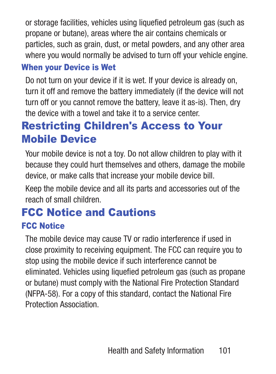 Fcc notice and cautions | Samsung SGH-S150ZKATFN User Manual | Page 107 / 130