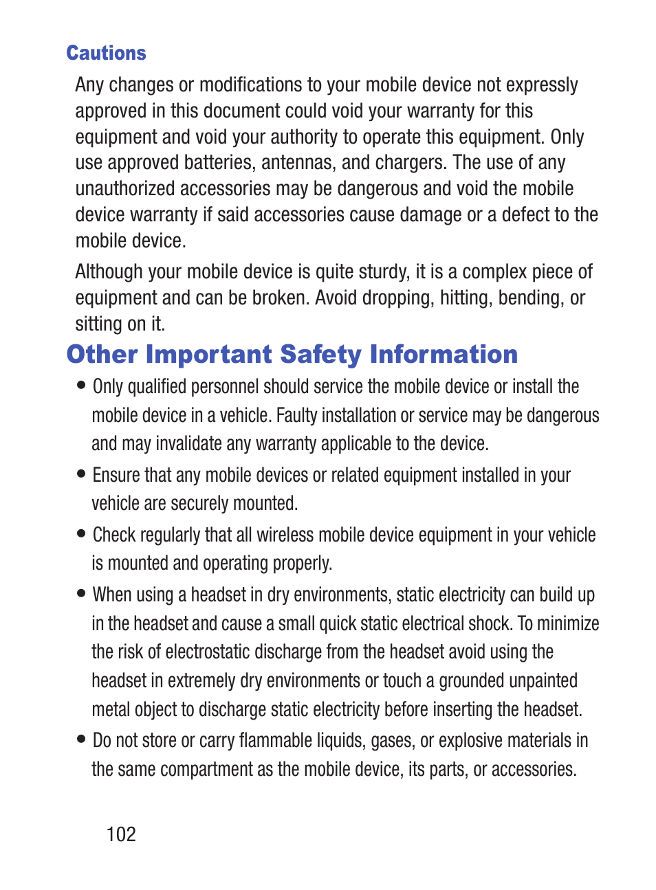 Other important safety information | Samsung SGH-S150ZKATFN User Manual | Page 108 / 130