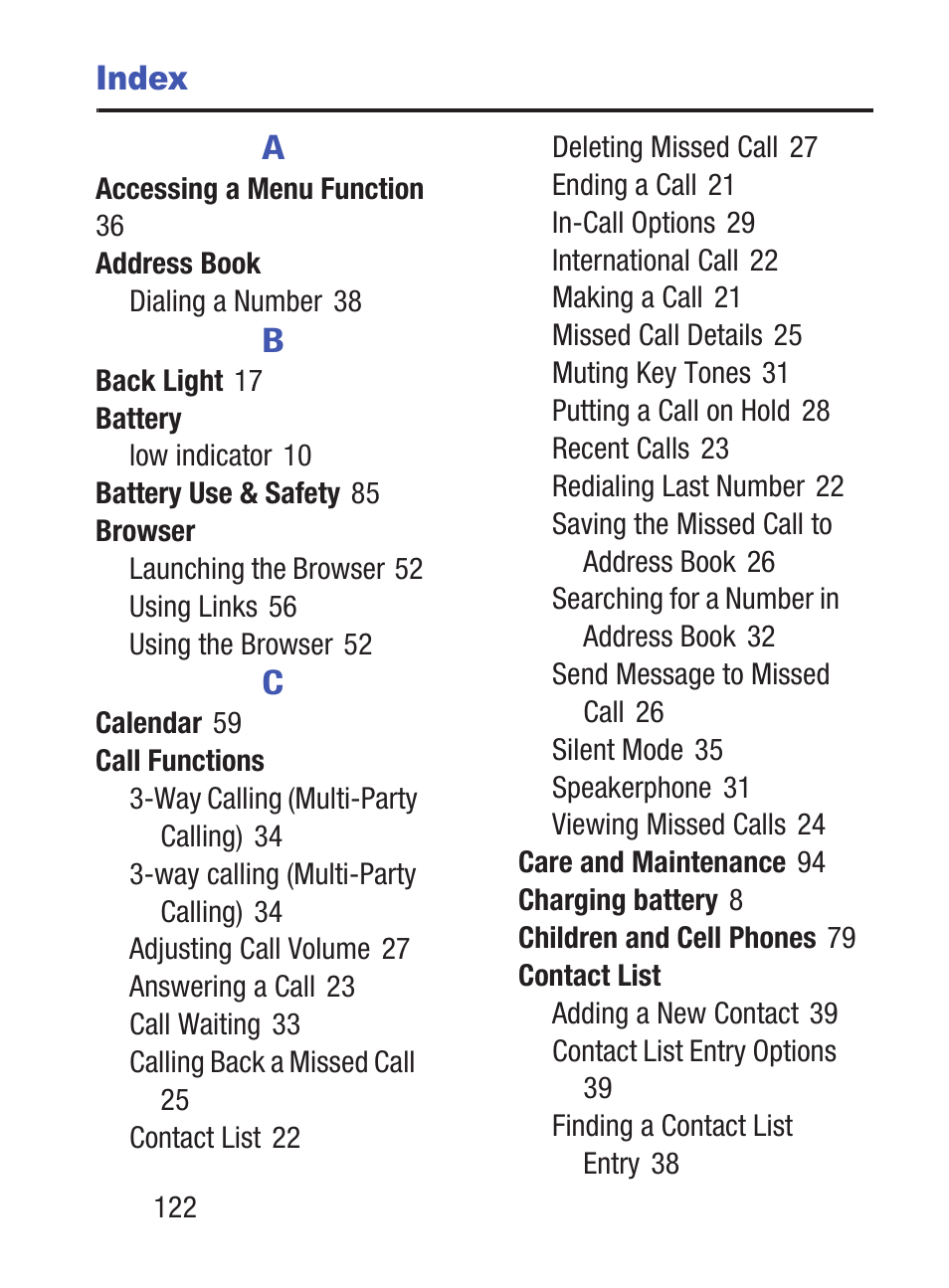 Index | Samsung SGH-S150ZKATFN User Manual | Page 128 / 130