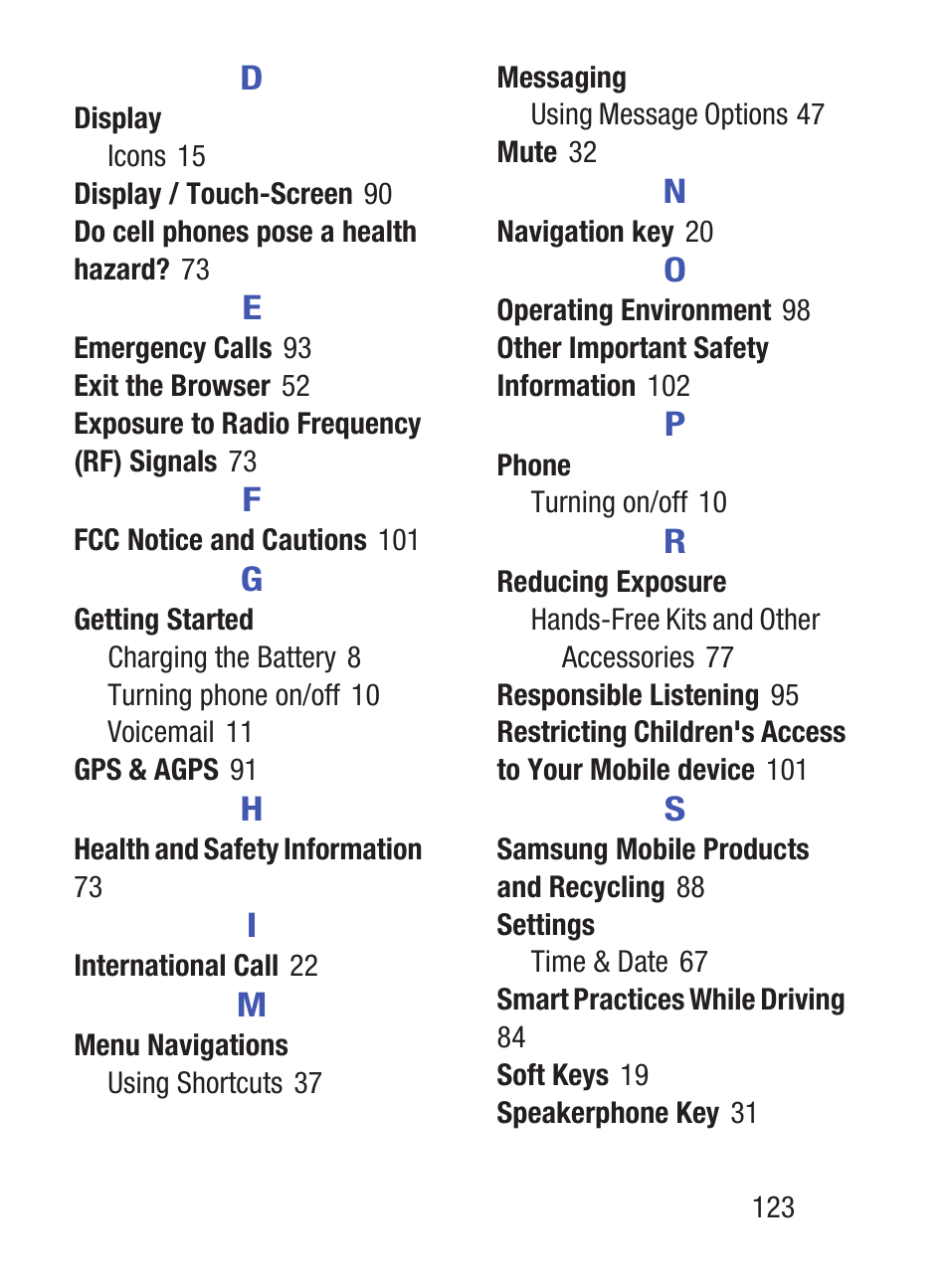 Samsung SGH-S150ZKATFN User Manual | Page 129 / 130