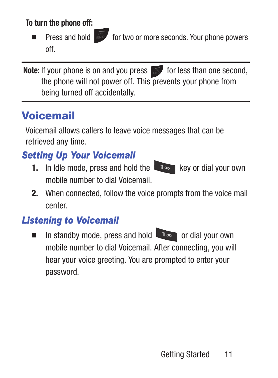 Voicemail, Setting up your voicemail, Listening to voicemail | Samsung SGH-S150ZKATFN User Manual | Page 17 / 130