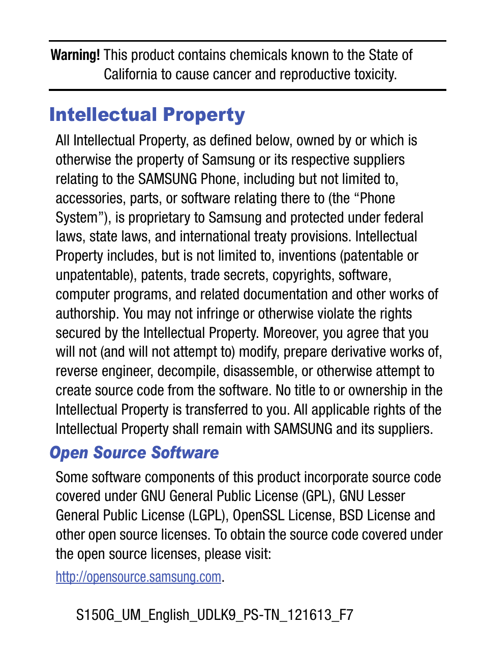 Intellectual property | Samsung SGH-S150ZKATFN User Manual | Page 2 / 130