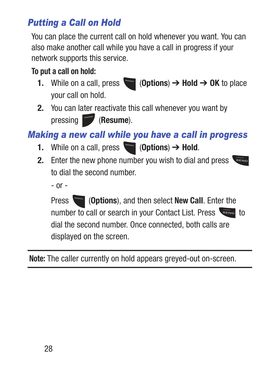 Putting a call on hold | Samsung SGH-S150ZKATFN User Manual | Page 34 / 130