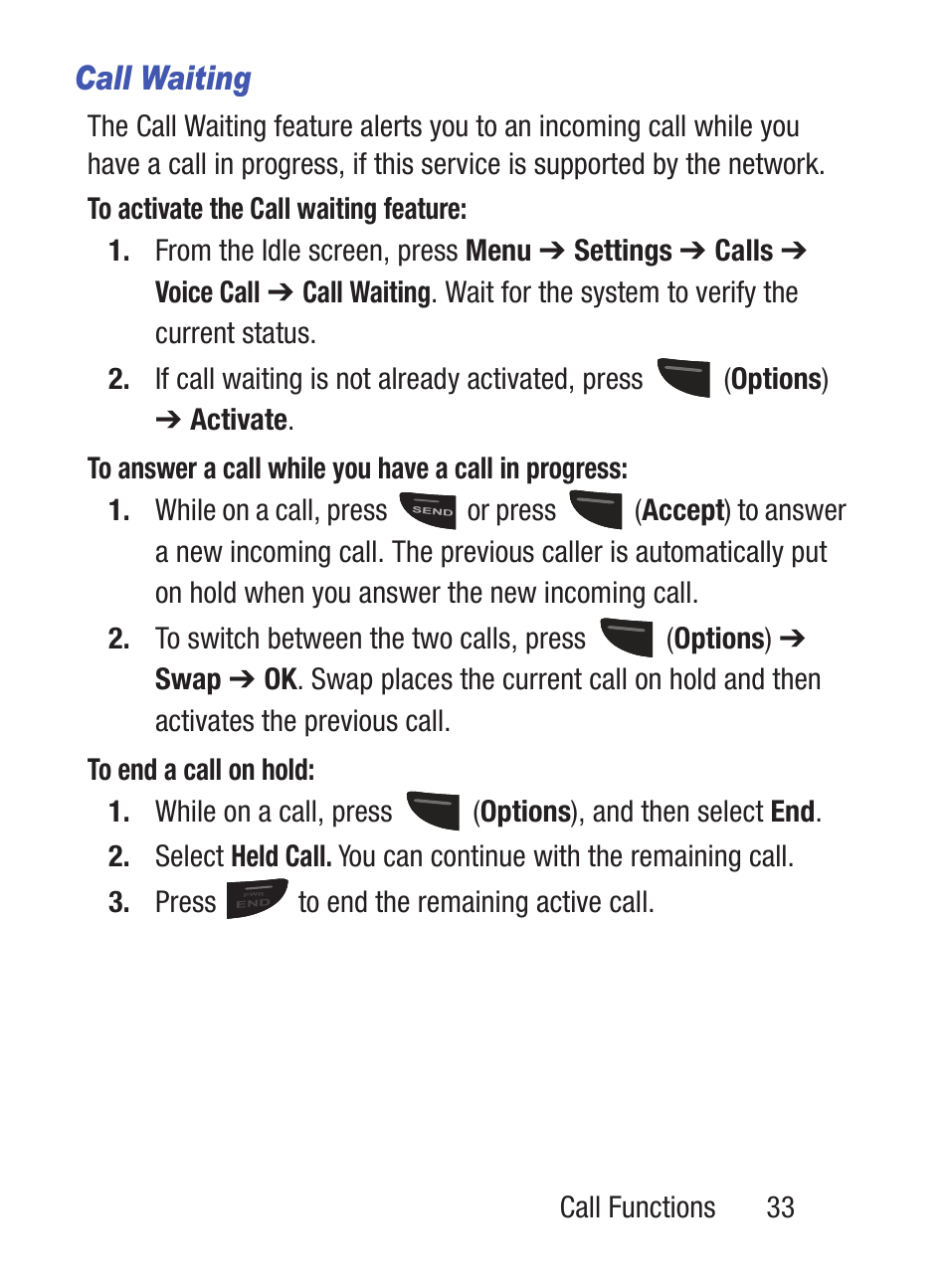 Call waiting | Samsung SGH-S150ZKATFN User Manual | Page 39 / 130