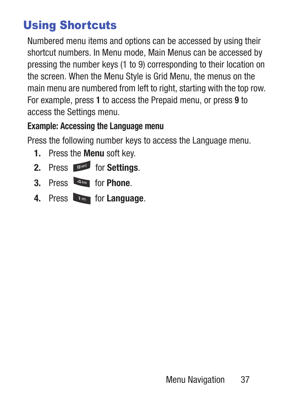 Using shortcuts | Samsung SGH-S150ZKATFN User Manual | Page 43 / 130