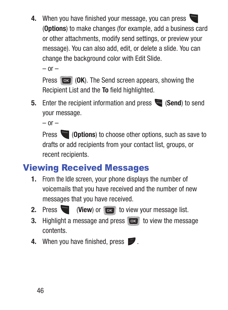 Viewing received messages | Samsung SGH-S150ZKATFN User Manual | Page 52 / 130