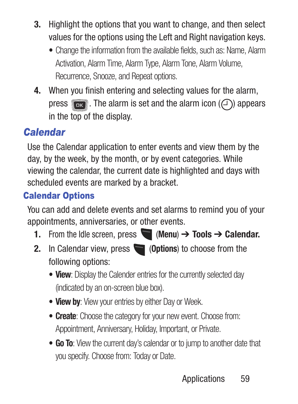 Calendar | Samsung SGH-S150ZKATFN User Manual | Page 65 / 130