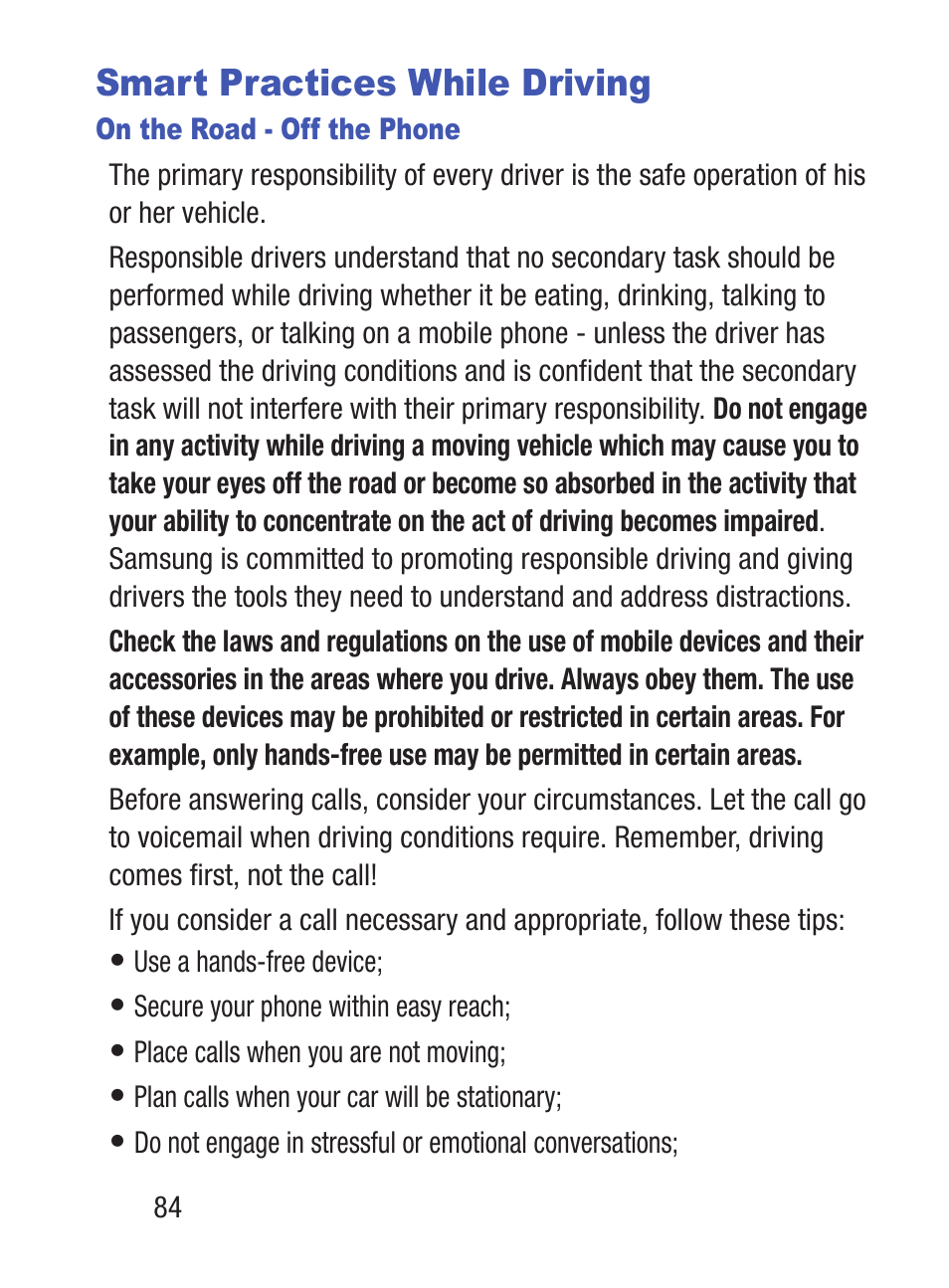 Smart practices while driving | Samsung SGH-S150ZKATFN User Manual | Page 90 / 130