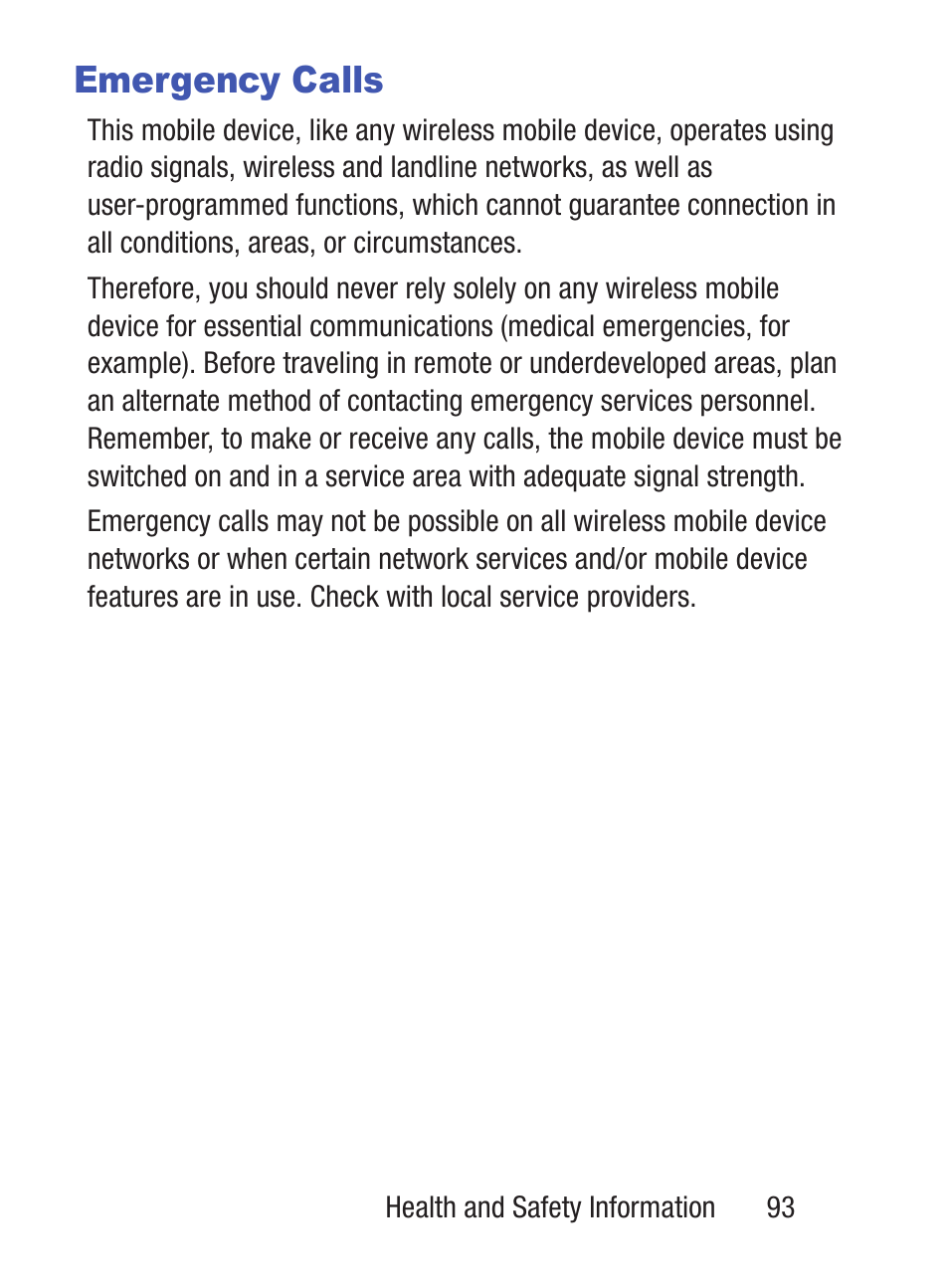 Emergency calls | Samsung SGH-S150ZKATFN User Manual | Page 99 / 130