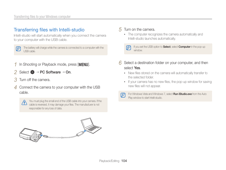 Transferring files with intelli-studio, Transferring ﬁles with intelli-studio, Transferring ﬁles with intelli-studio ……… 104 | Samsung EC-WB750ZBPBUS User Manual | Page 105 / 145