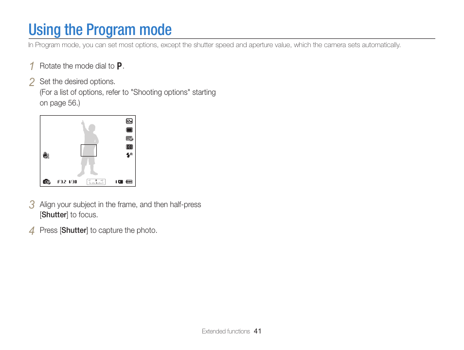 Using the program mode | Samsung EC-WB750ZBPBUS User Manual | Page 42 / 145