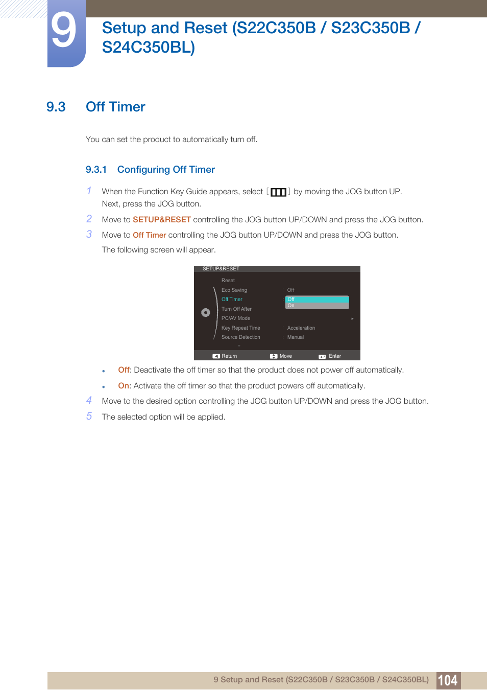 3 off timer, 1 configuring off timer, Off timer | Configuring off timer | Samsung LS27C350HS-ZA User Manual | Page 104 / 157