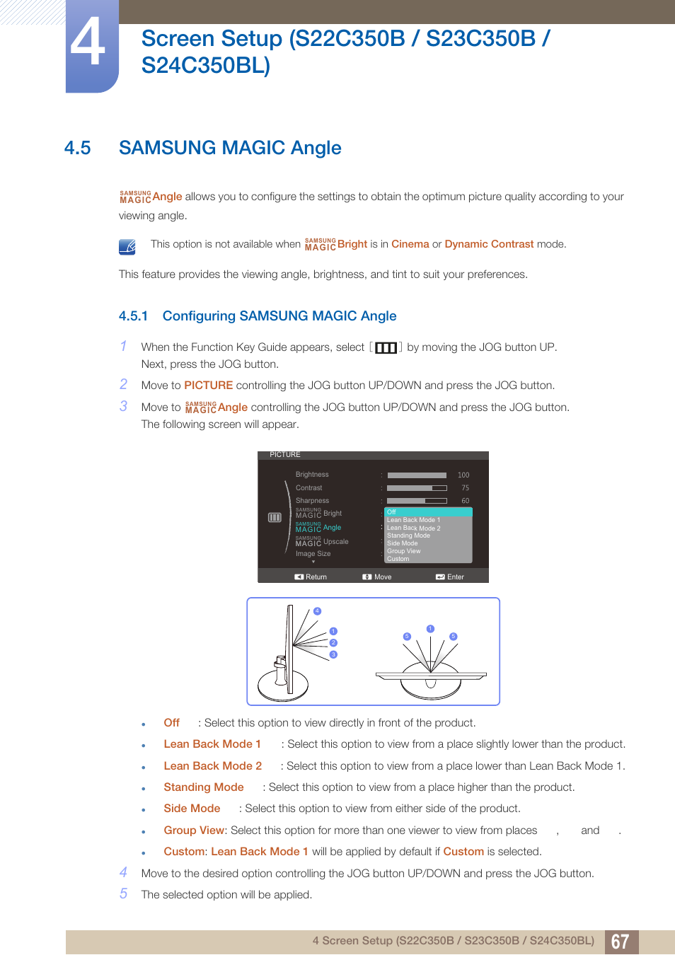 5 samsung magic angle, 1 configuring samsung magic angle, Samsung magic angle | Configuring samsung magic angle | Samsung LS27C350HS-ZA User Manual | Page 67 / 157