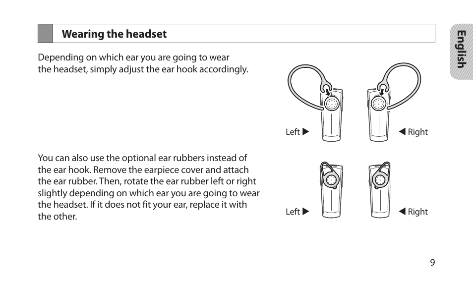 Wearing the headset | Samsung BHM1200NBACSTA User Manual | Page 11 / 67