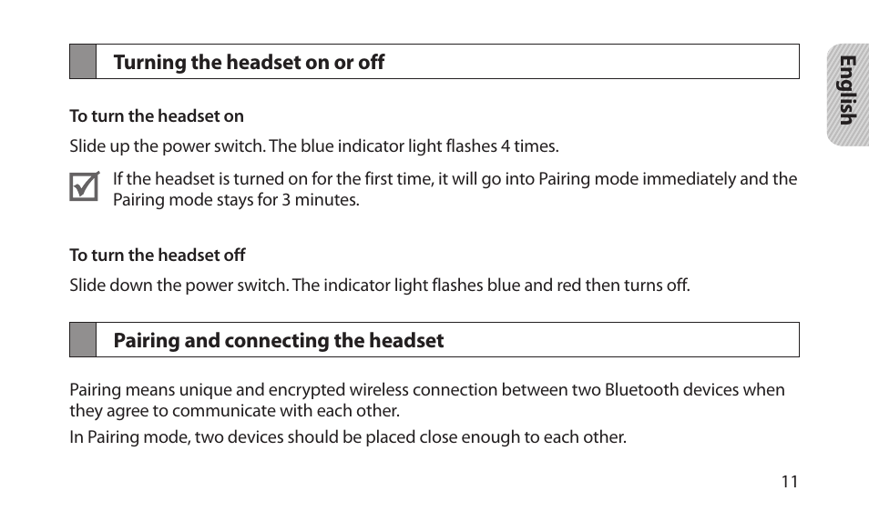 Turning the headset on or off, Pairing and connecting the headset | Samsung BHM1200NBACSTA User Manual | Page 13 / 67