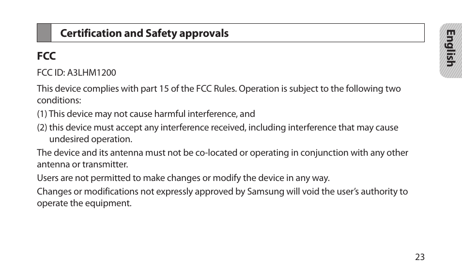 Certification and safety approvals | Samsung BHM1200NBACSTA User Manual | Page 25 / 67