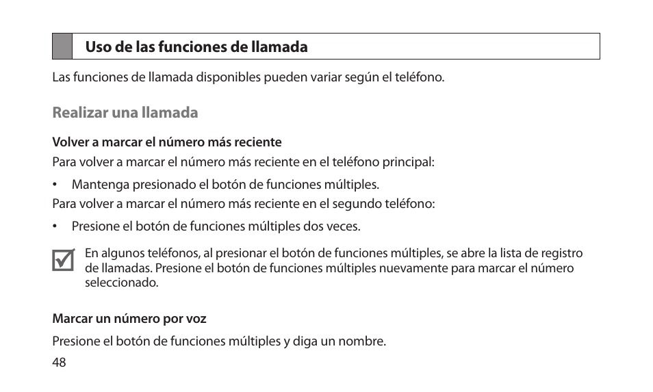 Uso de las funciones de llamada | Samsung BHM1200NBACSTA User Manual | Page 50 / 67