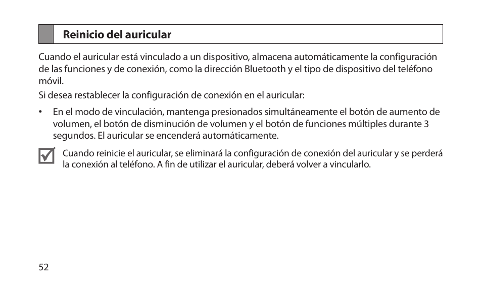 Reinicio del auricular | Samsung BHM1200NBACSTA User Manual | Page 54 / 67