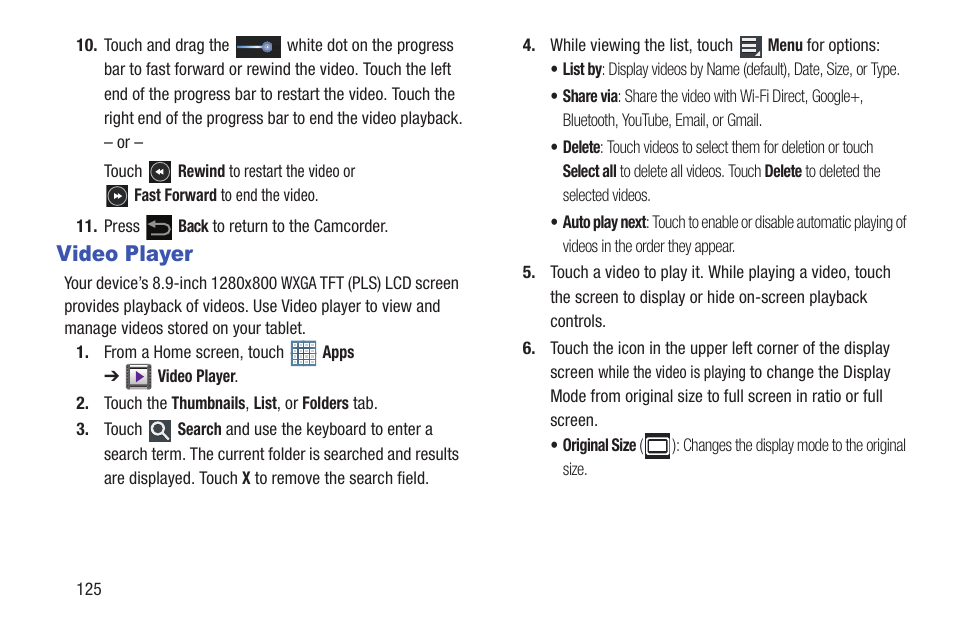 Video player, Et. for | Samsung GT-P7310MAEXAR User Manual | Page 130 / 264