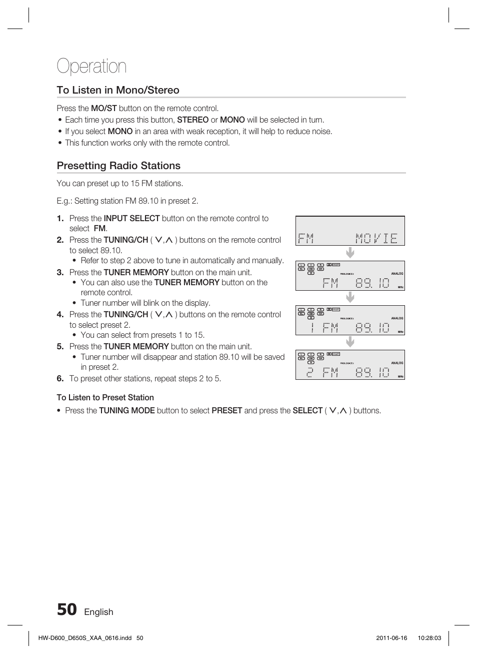 Operation | Samsung HW-D650S-ZA User Manual | Page 50 / 62