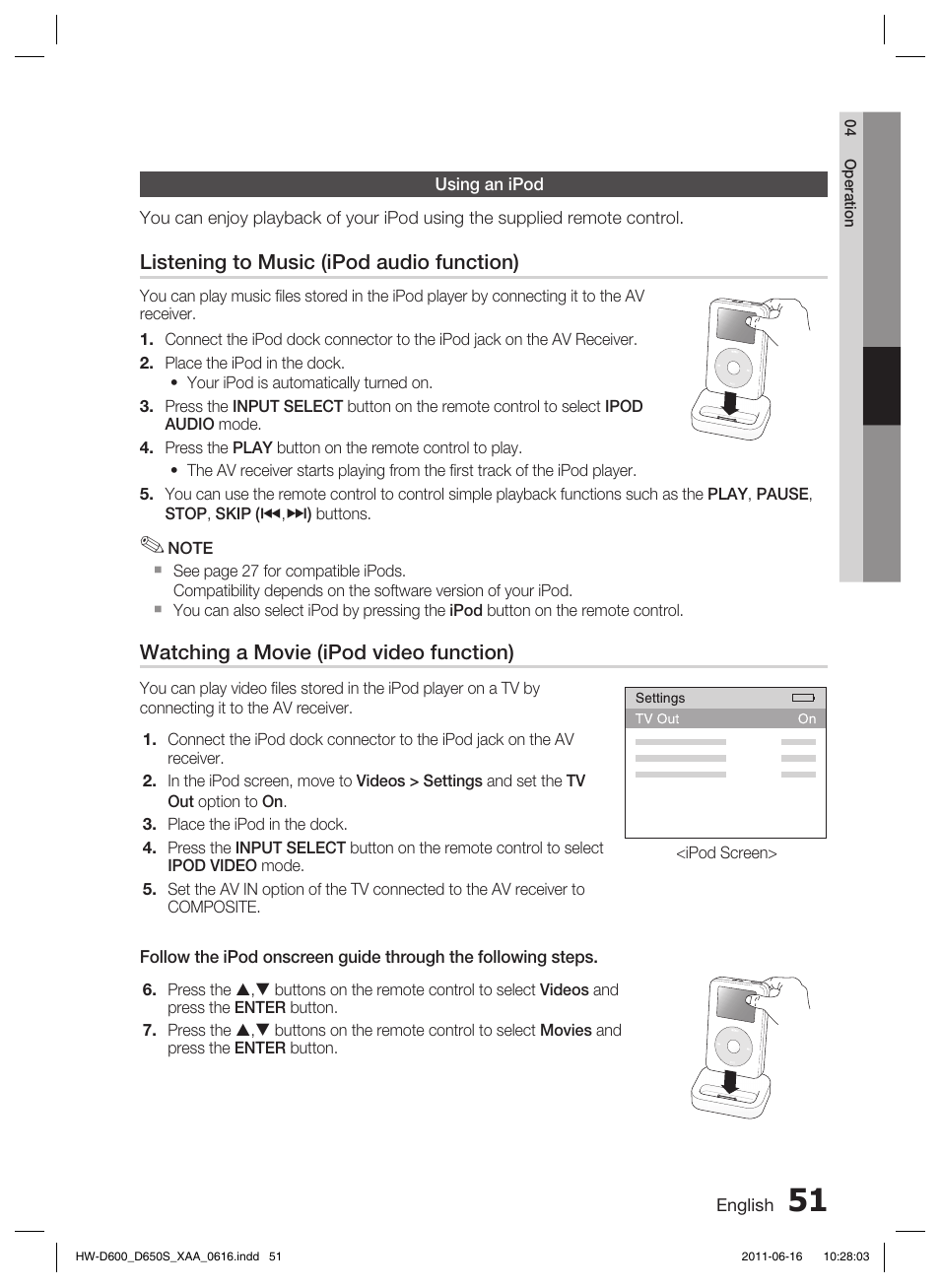 Using an ipod | Samsung HW-D650S-ZA User Manual | Page 51 / 62