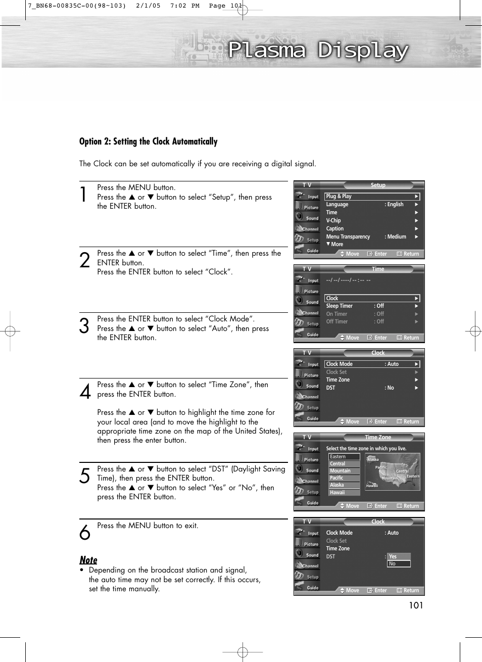 Option 2: setting the clock automatically | Samsung SPR4232X-XAC User Manual | Page 101 / 144