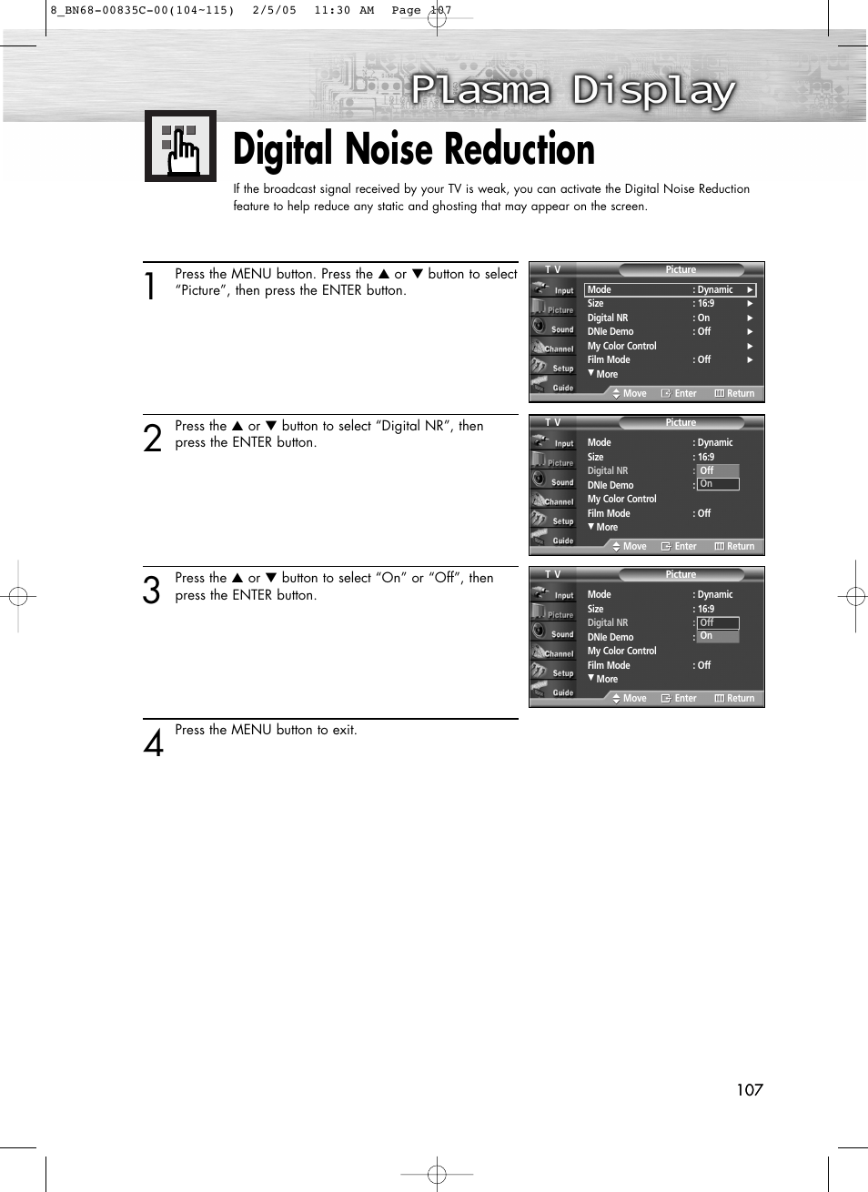 Digital noise reduction | Samsung SPR4232X-XAC User Manual | Page 107 / 144