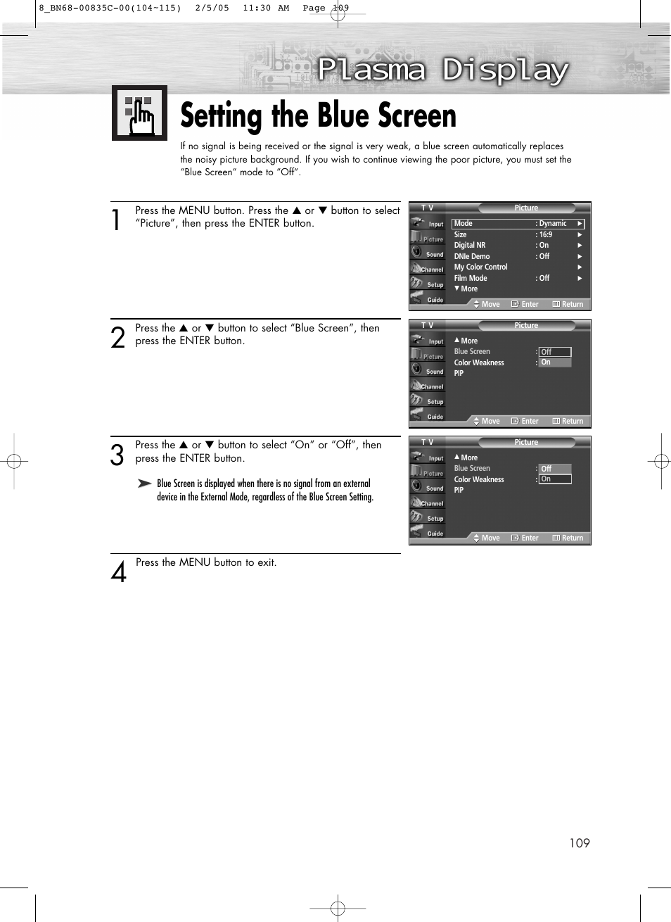 Setting the blue screen | Samsung SPR4232X-XAC User Manual | Page 109 / 144