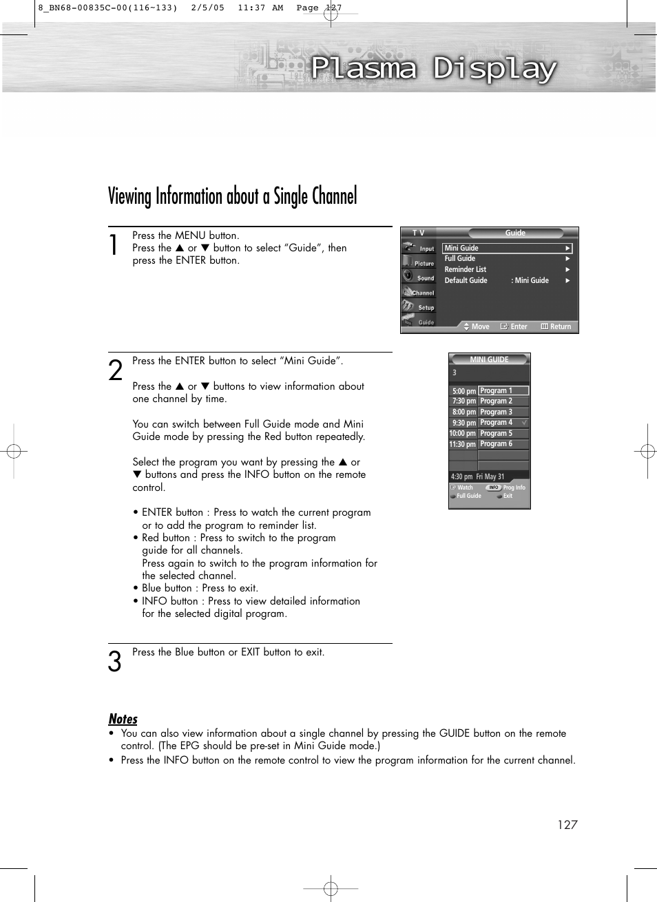 Viewing information about a single channel | Samsung SPR4232X-XAC User Manual | Page 127 / 144